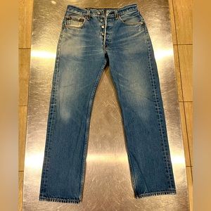 Mens 501 Button Fly Jeans 31x30. Straight Med Blue Wash 90s